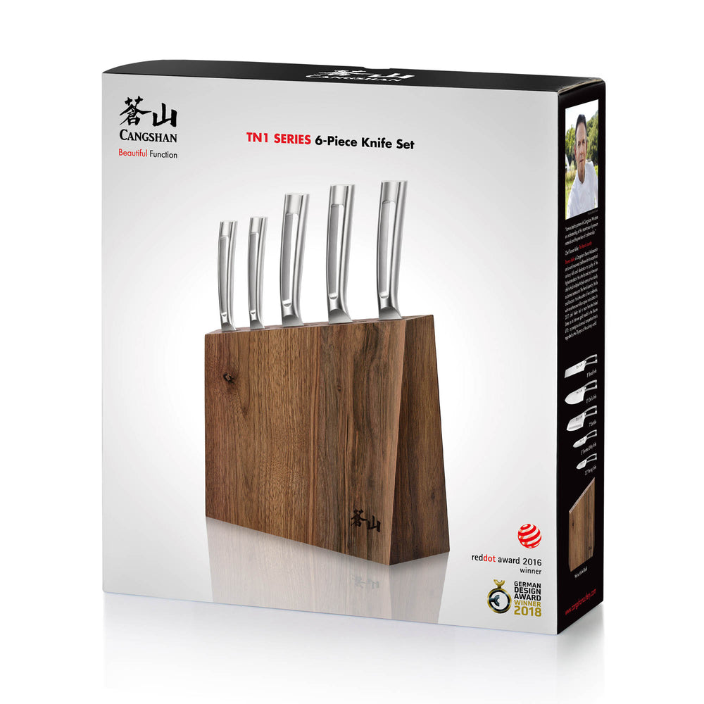 
                  
                    Load image into Gallery viewer, TN1 Series 6-Piece Knife Block Set, Forged Swedish 14C28N Steel, Walnut Block, 1024838
                  
                