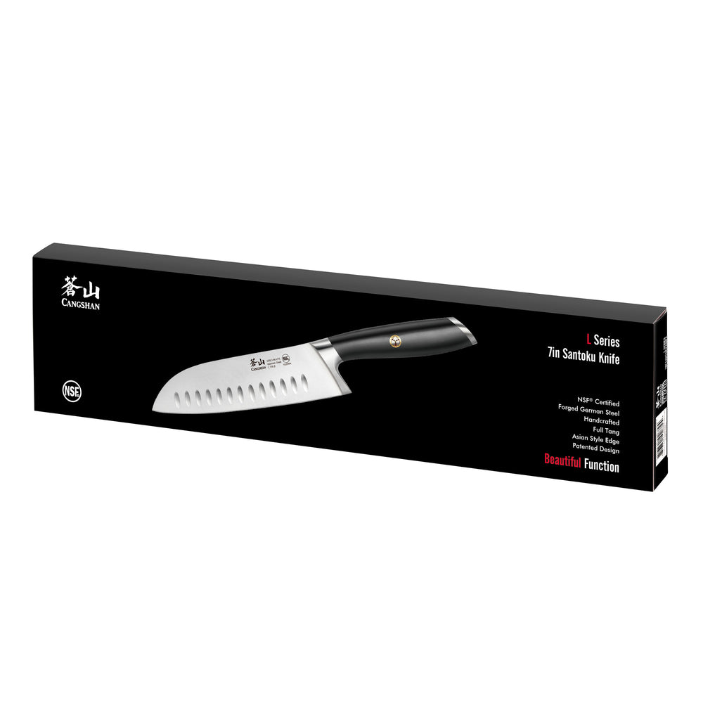 
                  
                    Load image into Gallery viewer, L Series 7-Inch Santoku Knife, Forged German Steel, Black, 1026894
                  
                