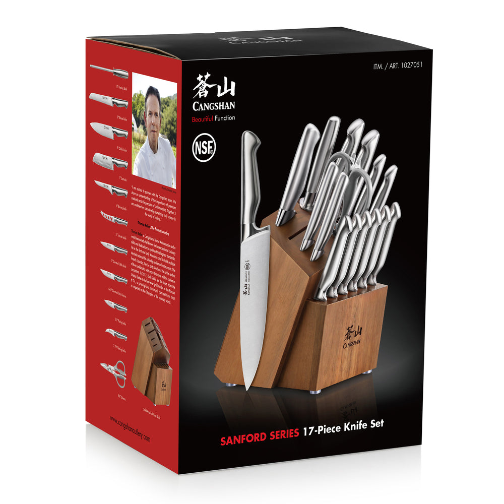 
                  
                    Load image into Gallery viewer, SANFORD Series 17-Piece Knife Block Set, Forged German Steel, Acacia Block, 1027051
                  
                