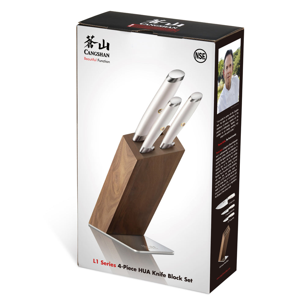 
                  
                    Load image into Gallery viewer, L1 Series 4-Piece Knife Block Set, White, Forged German Steel, HUA Acacia Block, 1026986
                  
                