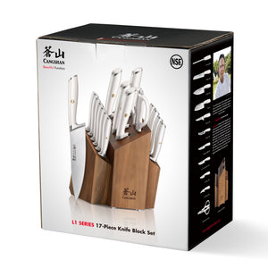 
                  
                    Load image into Gallery viewer, L1 Series 17-Piece SHAN Knife Block Set, White, Forged German Steel, 1026856
                  
                