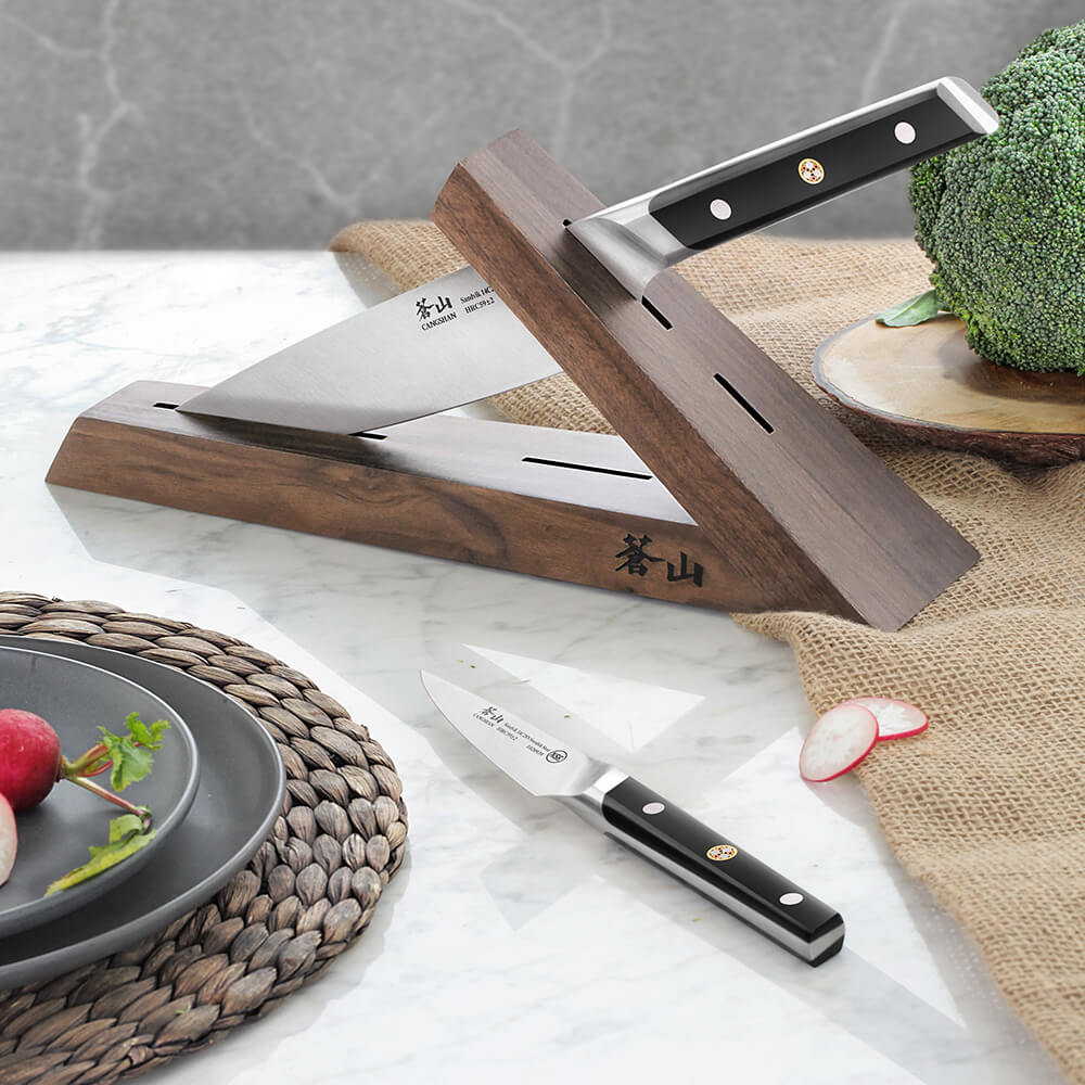 
                  
                    Load image into Gallery viewer, TC Series 3-Piece Knife Block Set, Walnut, Forged Swedish 14C28N Steel, 1021202
                  
                