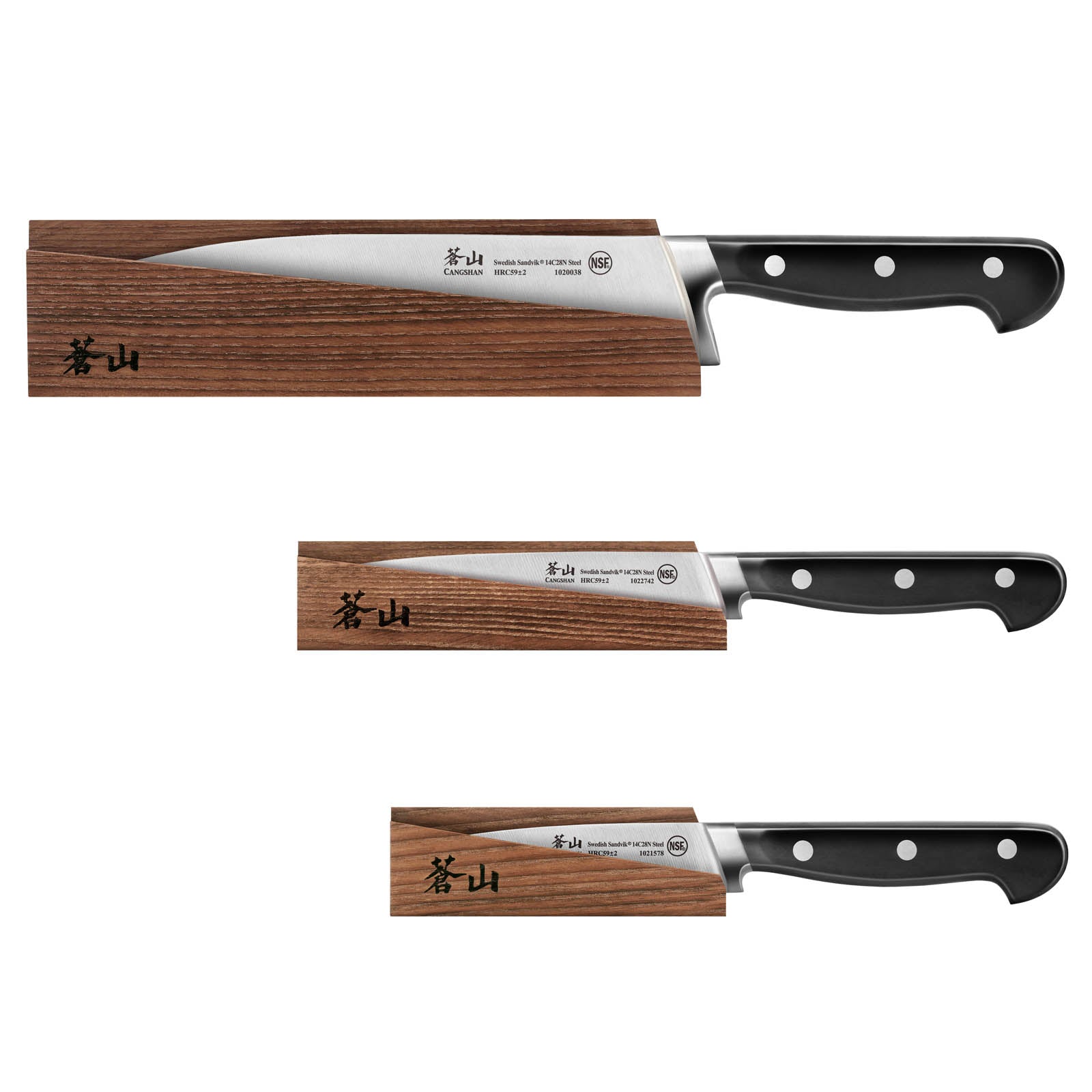 TV2 Series 3-Piece Starter Knife Set with Wood Sheaths, Forged Swedish 14C28N Steel, 1023015