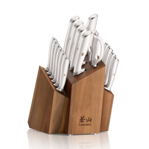 
                  
                    Load image into Gallery viewer, L1 Series 17-Piece SHAN Knife Block Set, White, Forged German Steel, 1026856
                  
                