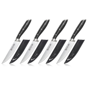 
                  
                    Load image into Gallery viewer, ALPS Series 4-Piece Steak Knife Set with Sheaths, Forged German Steel, Black, 502780
                  
                