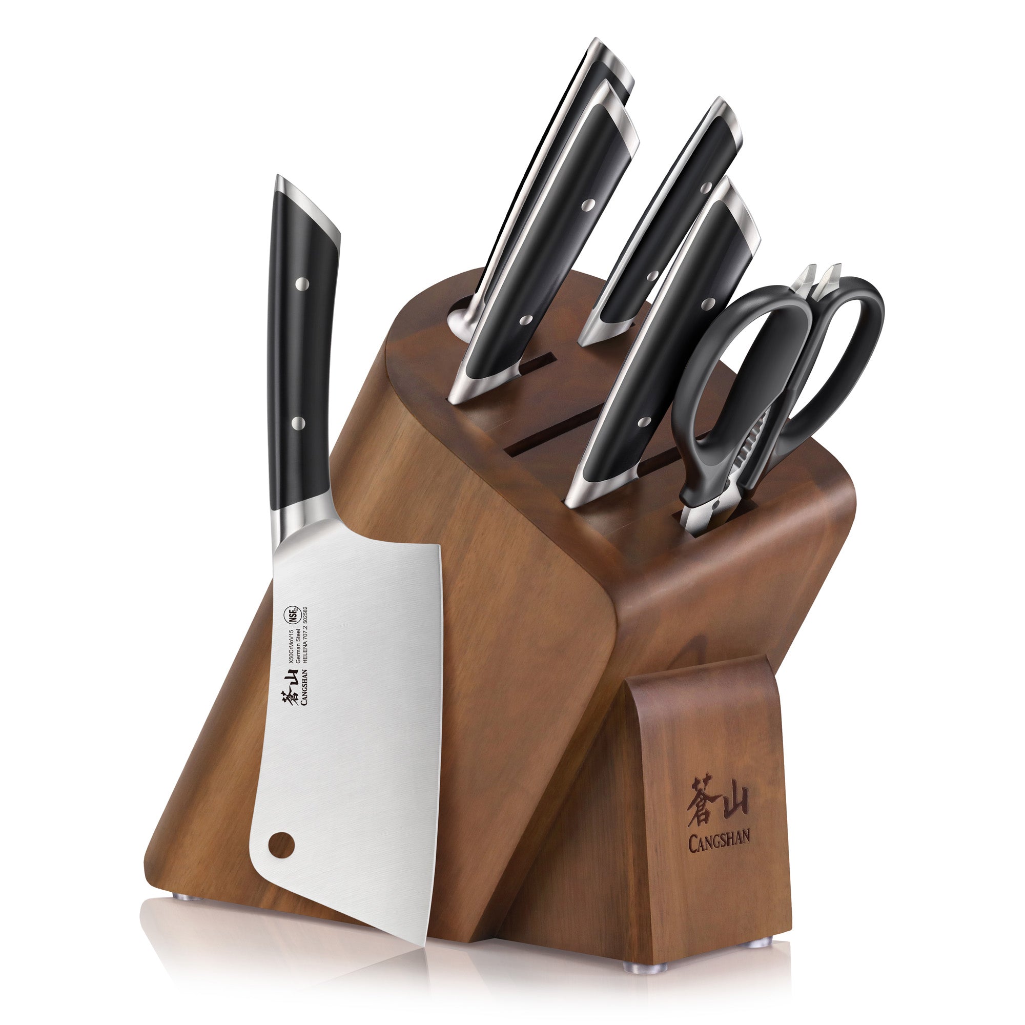 HELENA Series Cleaver Knife Block Set, Forged German Steel, HUA Acacia Block