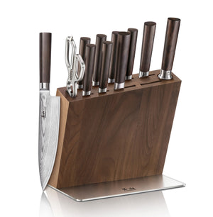 
                  
                    Load image into Gallery viewer, HAKU Series 12-Piece Knife Block Set, Forged X-7 Damascus Steel, HUA Walnut Block, 501196
                  
                