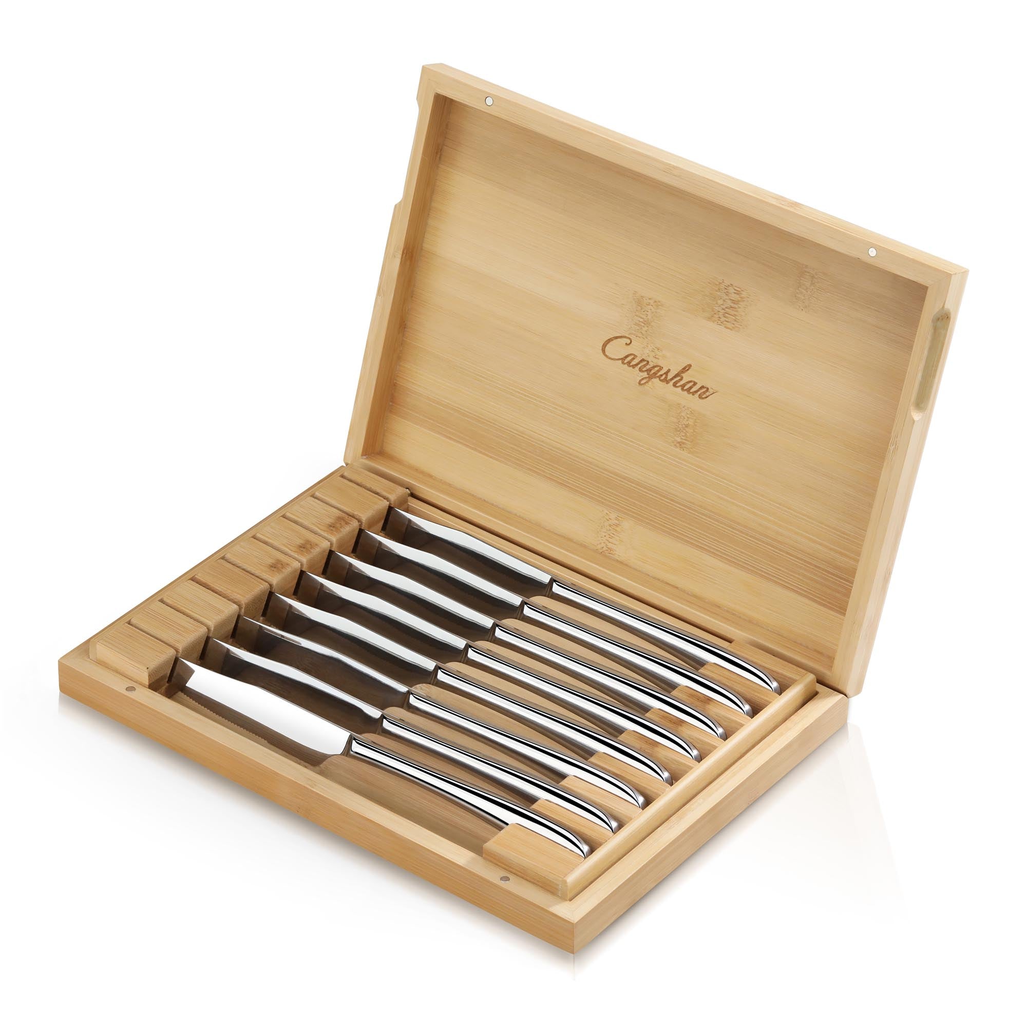 RAIN II Series 8-Piece Forged Steak Knife Set, 420 Stainless Steel in Bamboo Storage Box, 1027044