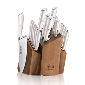 
                  
                    Load image into Gallery viewer, L1 Series 17-Piece SHAN Knife Block Set, White, Forged German Steel, 1026856
                  
                