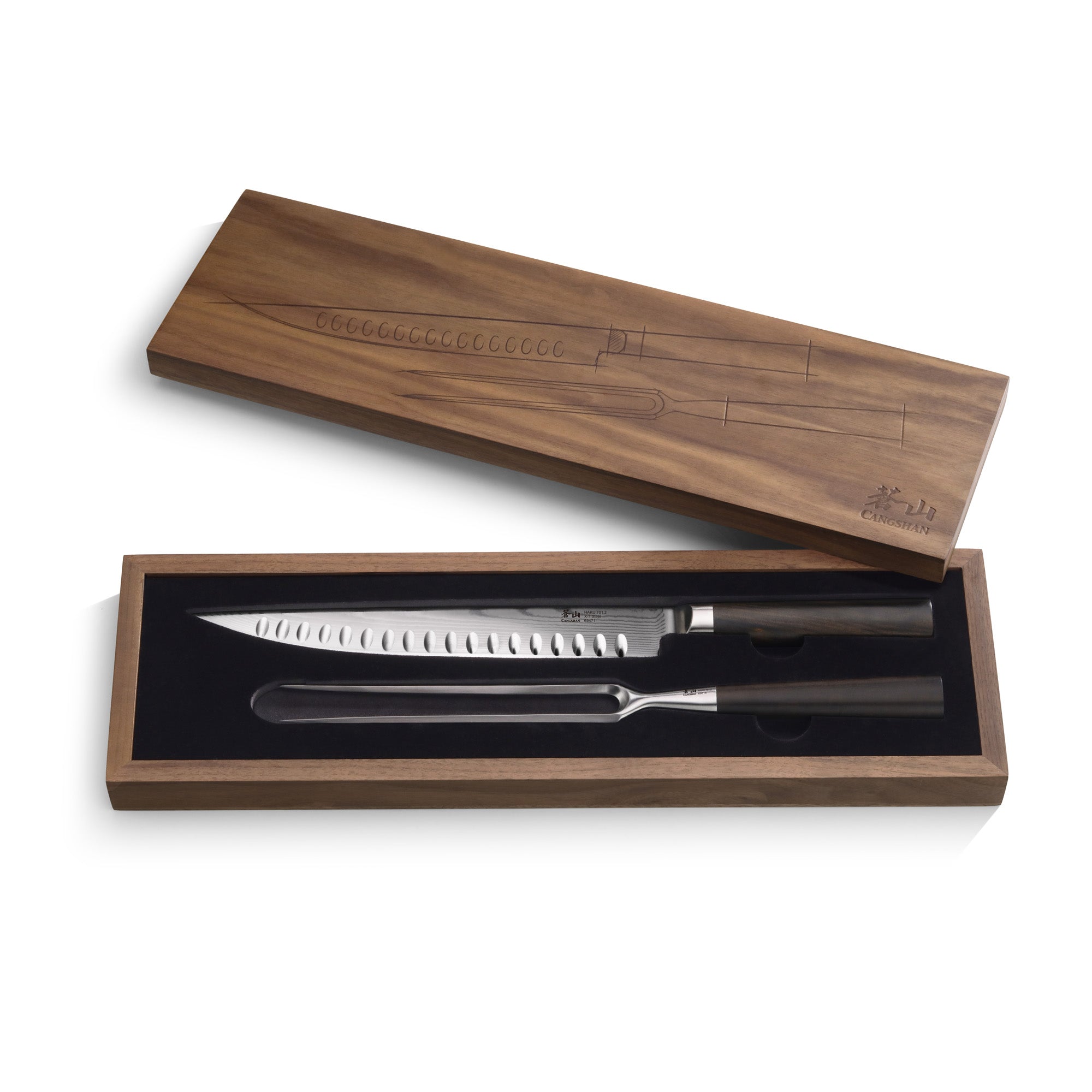 HAKU Series 2-Piece Carving Set with Walnut Box, Forged X-7 Damascus Steel, 501158