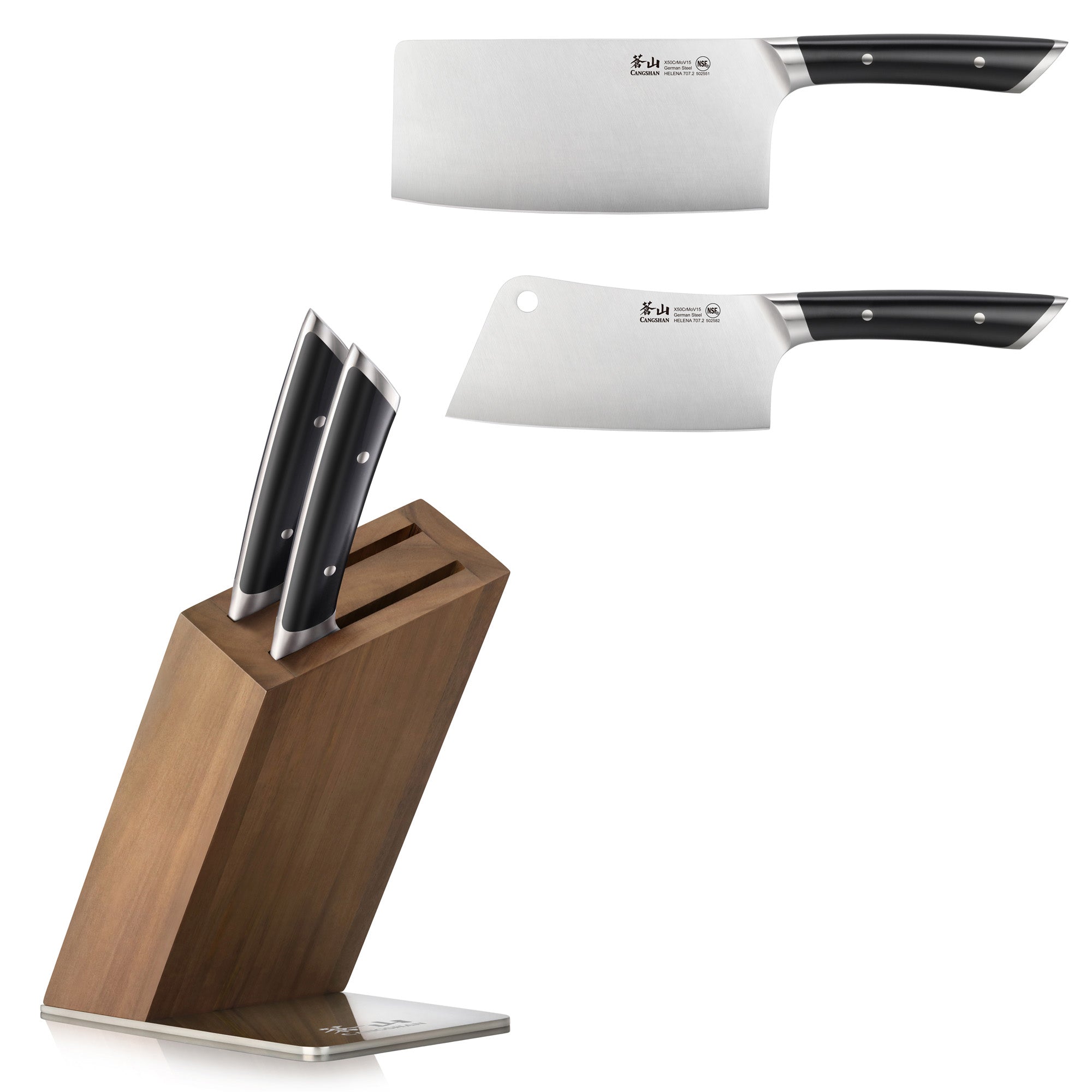 HELENA Series Cleaver Knife Block Set, Forged German Steel, HUA Acacia Block