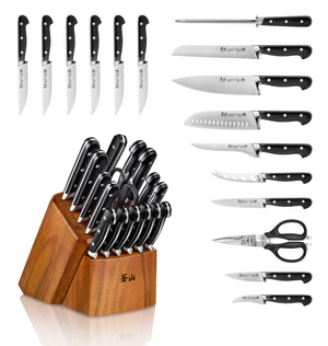 
                  
                    Load image into Gallery viewer, TV2 Series 17-Piece Knife Block Set, Forged Swedish 14C28N Steel, Acacia Block, 1023053
                  
                