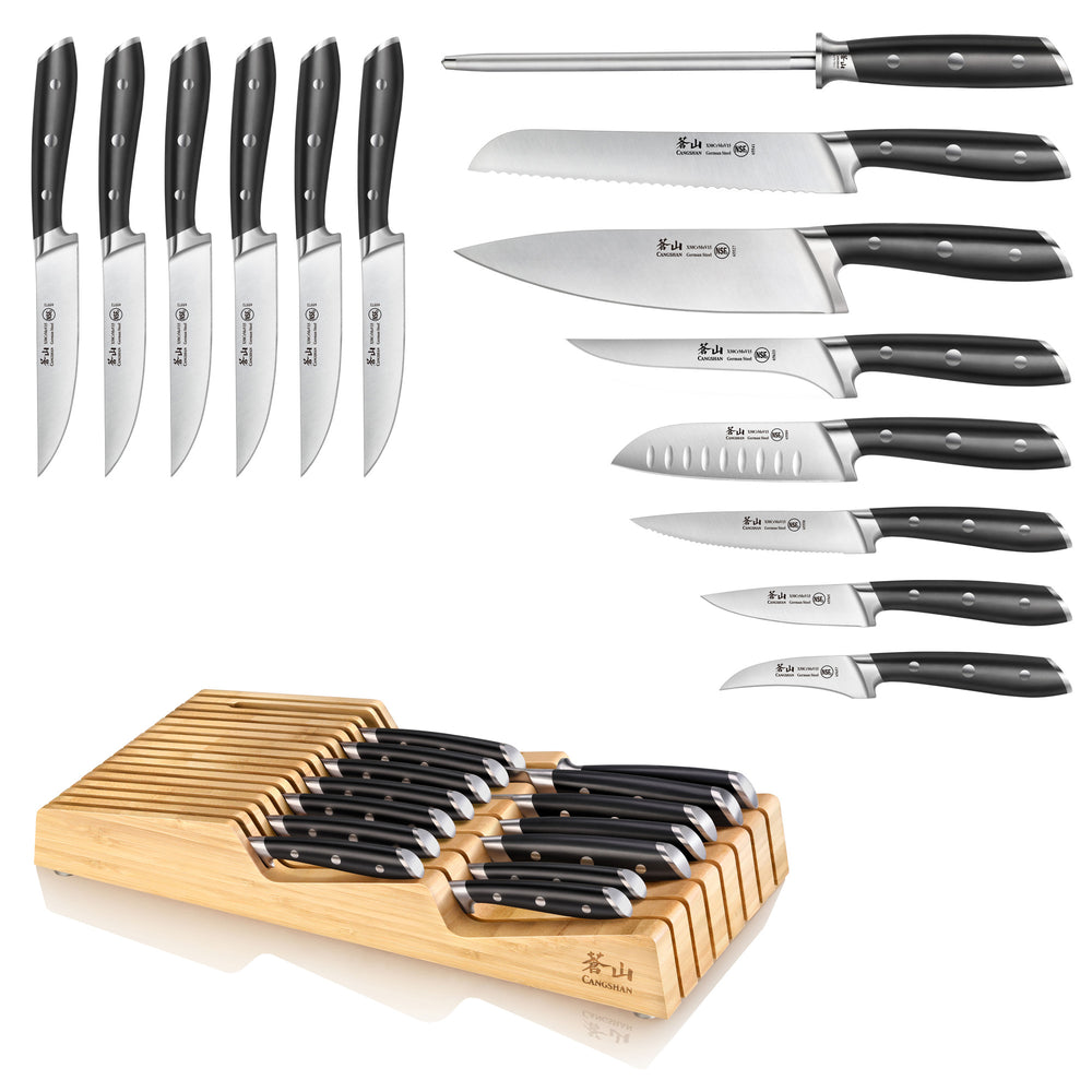 
                  
                    Load image into Gallery viewer, ALPS Series 15-Piece In-Drawer Knife Set with Bamboo Tray, Forged German Steel
                  
                