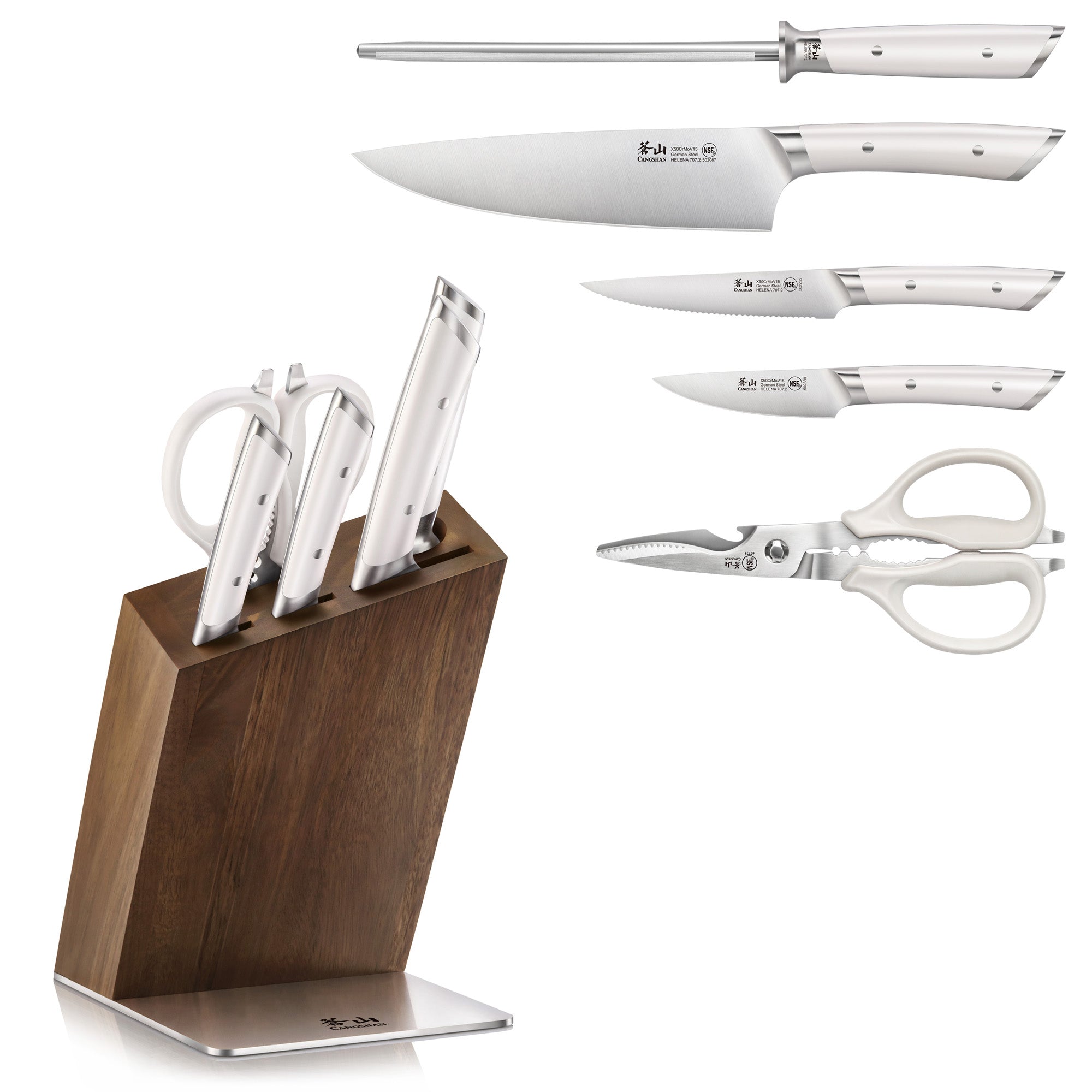 HELENA Series 6-Piece Knife Block Set, Forged German Steel, HUA Acacia Block