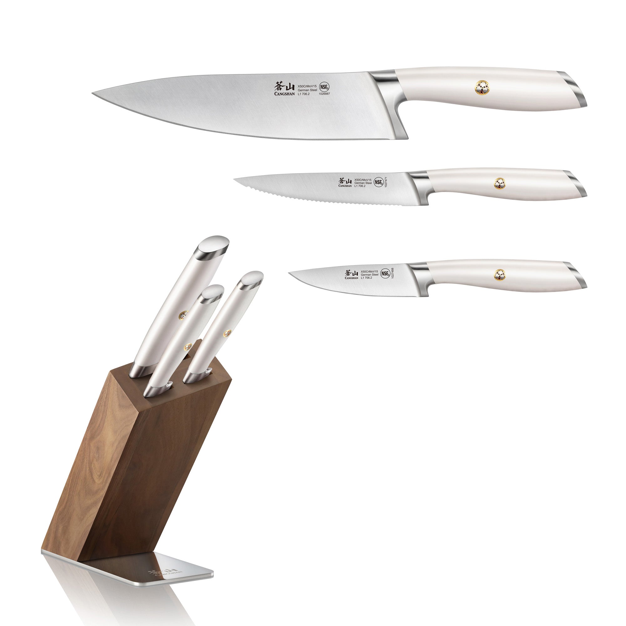 L1 Series 4-Piece Knife Block Set, White, Forged German Steel, HUA Acacia Block, 1026986