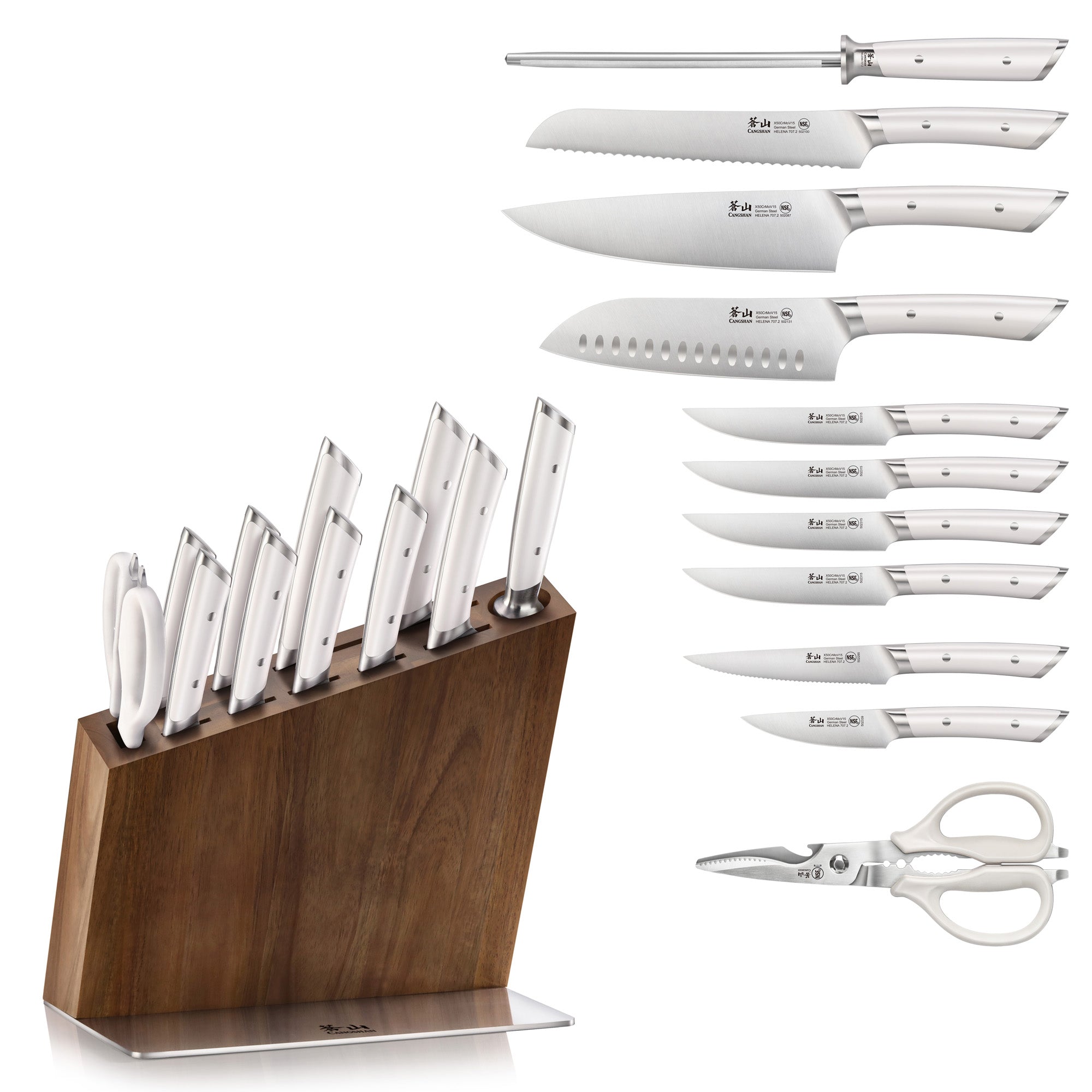 HELENA Series 12-Piece Knife Block Set, Forged German Steel, HUA Acacia Block