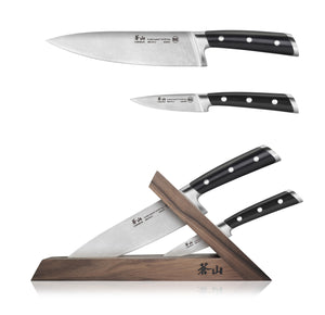 
                  
                    Load image into Gallery viewer, TS Series 3-Piece TAI Knife Block Set, Forged Swedish 14C28N Steel, Walnut Block, 1021417
                  
                