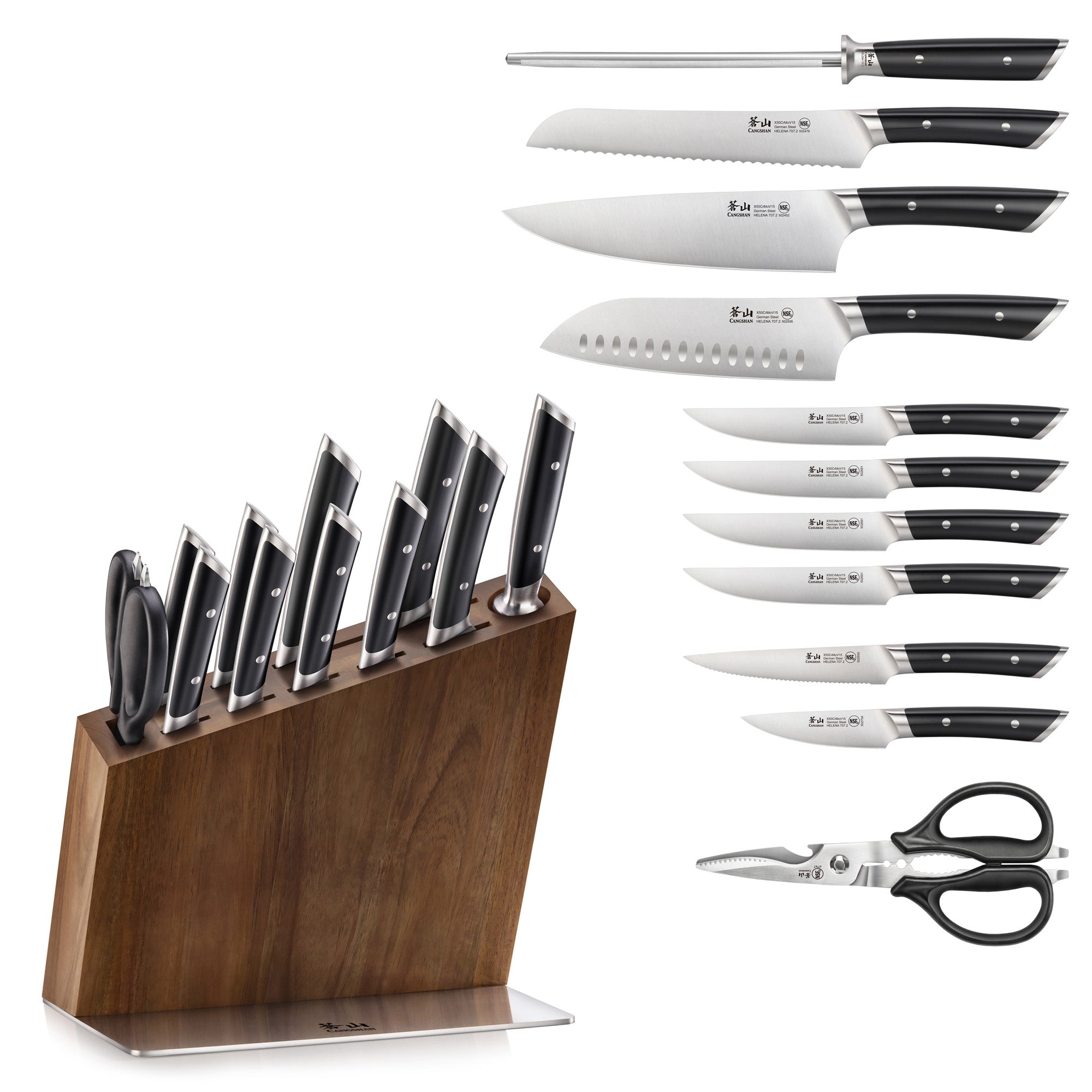 HELENA Series 12-Piece Knife Block Set, Forged German Steel, HUA Acacia Block