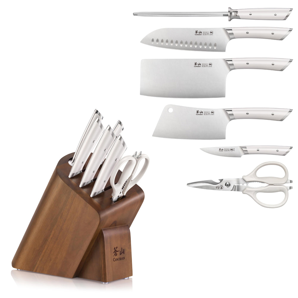 
                  
                    Load image into Gallery viewer, HELENA Series Cleaver Knife Block Set, Forged German Steel, HUA Acacia Block
                  
                