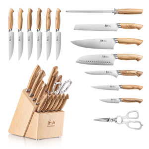 
                  
                    Load image into Gallery viewer, OLIV Series 15-Piece Knife Block Set, Maple, Forged Swedish 14C28N Steel, 501691
                  
                