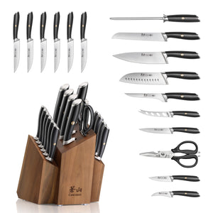 
                  
                    Load image into Gallery viewer, L Series 17-Piece SHAN Knife Block Set, Forged German Steel, Black, 1026788
                  
                