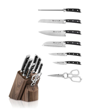 
                  
                    Load image into Gallery viewer, TS Series 8-Piece Knife Block Set, Forged Swedish 14C28N Steel, Walnut Block, 1020878
                  
                