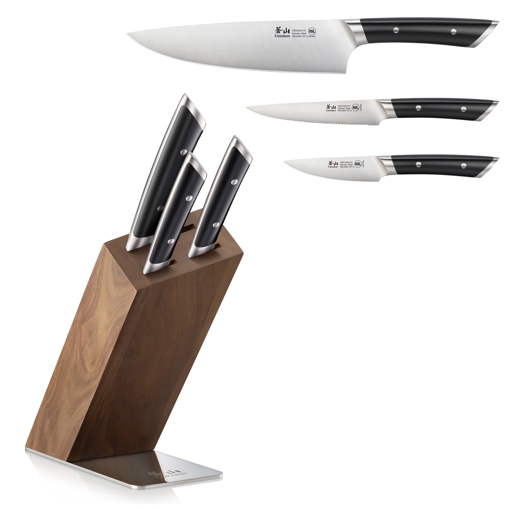 HELENA Series 4-Piece Knife Block Set, Forged German Steel, HUA Acacia Block