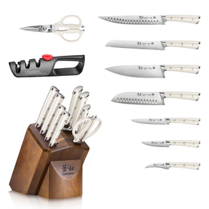 
                  
                    Load image into Gallery viewer, H1 Series 10-Piece Knife Block Set, Forged German Steel, Acacia Block, 1026153
                  
                