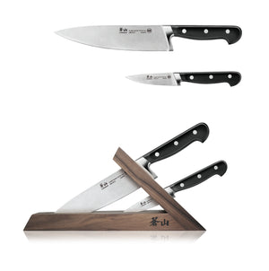 
                  
                    Load image into Gallery viewer, TV2 Series 3-Piece TAI Knife Block Set, Forged Swedish 14C28N Steel, Walnut Block, 1021585
                  
                