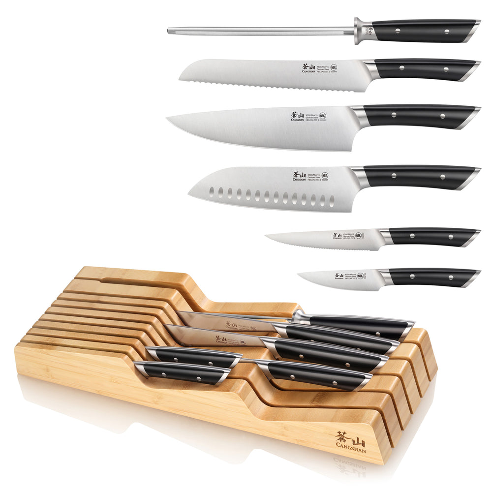 
                  
                    Load image into Gallery viewer, HELENA Series 7-Piece In-Drawer Knife Set, Forged German Steel, Bamboo Tray
                  
                