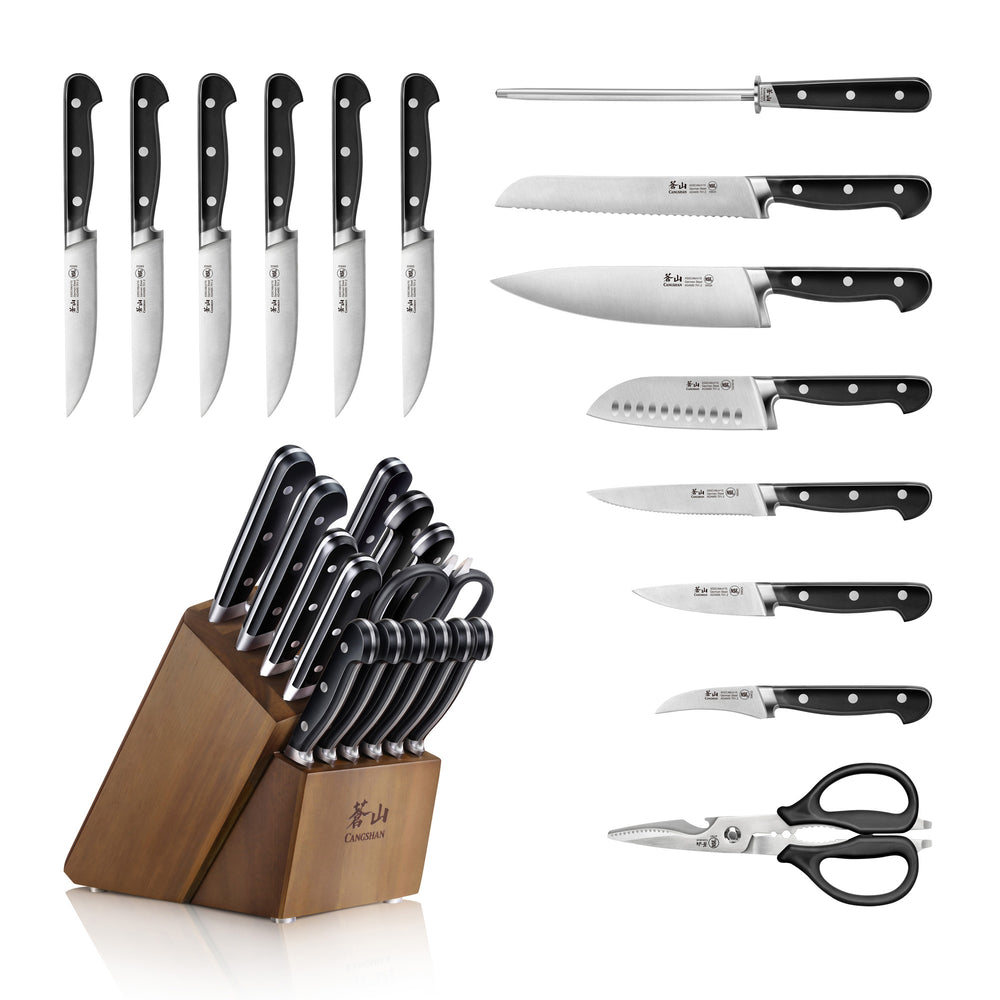 
                  
                    Load image into Gallery viewer, ADAMS Series 15-Piece Knife Block Set, Forged German Steel, Acacia Block
                  
                