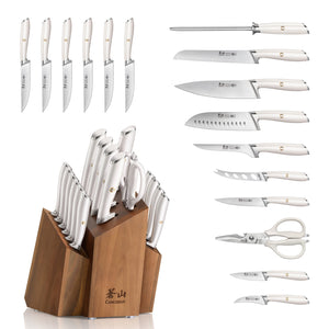 
                  
                    Load image into Gallery viewer, L1 Series 17-Piece SHAN Knife Block Set, White, Forged German Steel, 1026856
                  
                