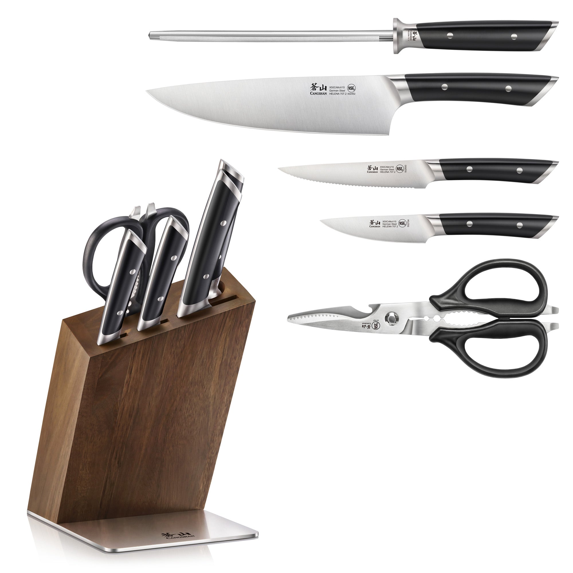 HELENA Series 6-Piece Knife Block Set, Forged German Steel, HUA Acacia Block