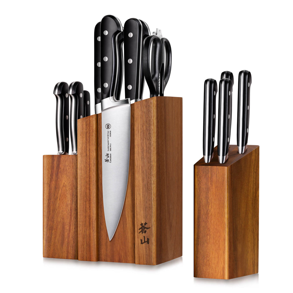 
                  
                    Load image into Gallery viewer, TV2 Series 14-Piece Magnetic Knife Block Set, Forged Swedish 14C28N Steel, DENALI Acacia Block, 1023046
                  
                