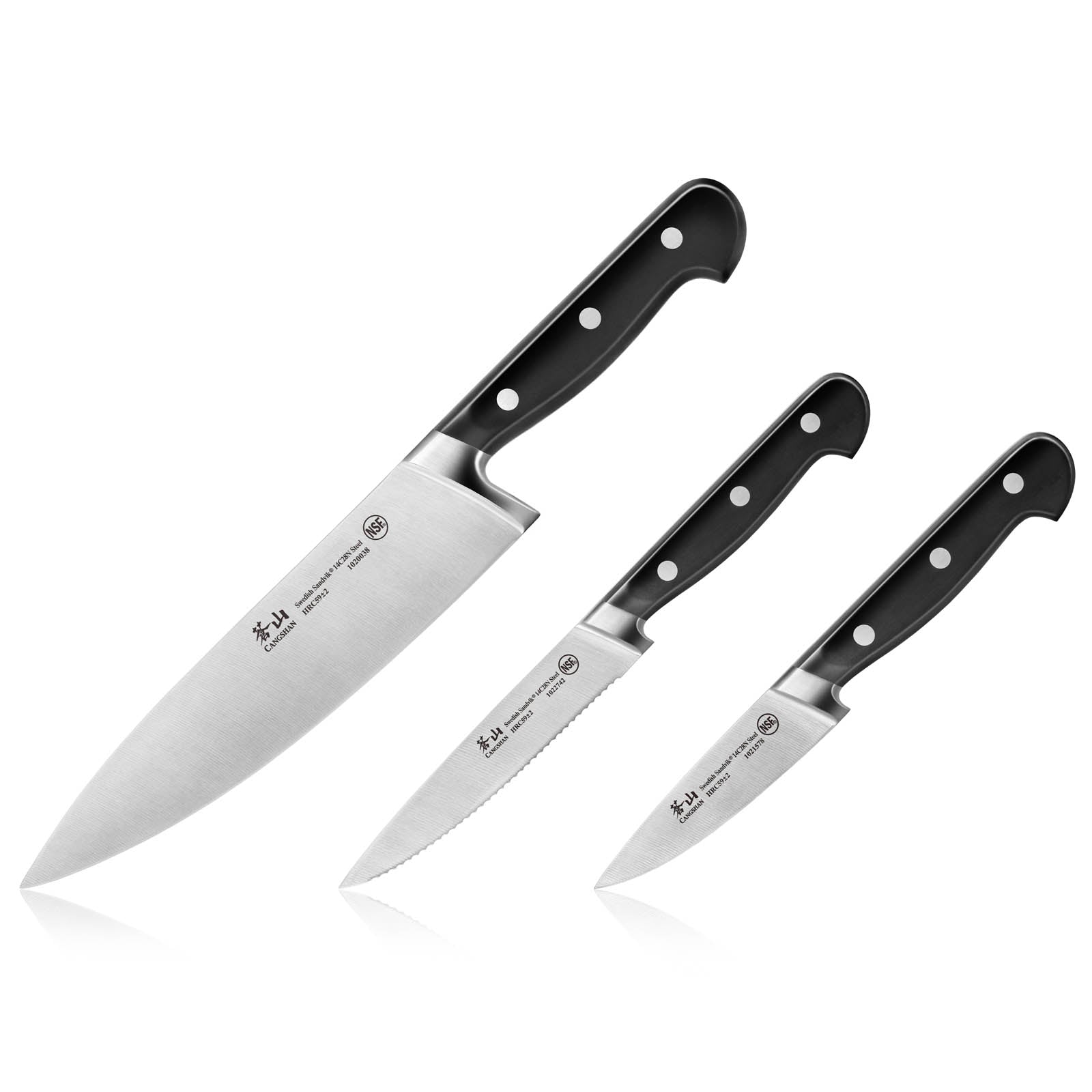 TV2 Series 3-Piece Starter Knife Set with Wood Sheaths, Forged Swedish 14C28N Steel, 1023015