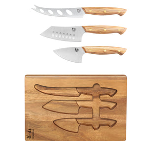 
                  
                    Load image into Gallery viewer, 3-Piece Olive Wood Cheese Knife Set with Acacia Cheese Board, 1027327
                  
                