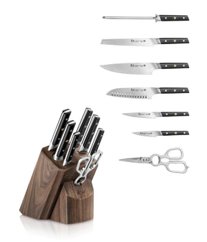 
                  
                    Load image into Gallery viewer, TC Series 8-Piece Knife Block Set, Walnut, Forged Swedish 14C28N Steel, 1021219
                  
                