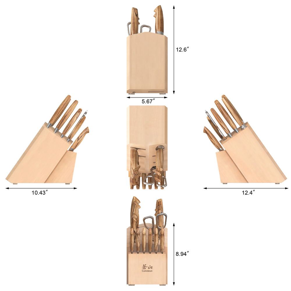 
                  
                    Load image into Gallery viewer, OLIV Series 15-Piece Knife Block Set, Maple, Forged Swedish 14C28N Steel, 501691
                  
                