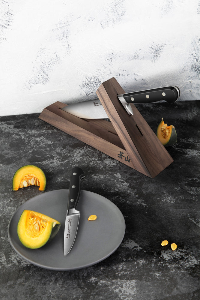 
                  
                    Load image into Gallery viewer, TV2 Series 3-Piece TAI Knife Block Set, Forged Swedish 14C28N Steel, Walnut Block, 1021585
                  
                