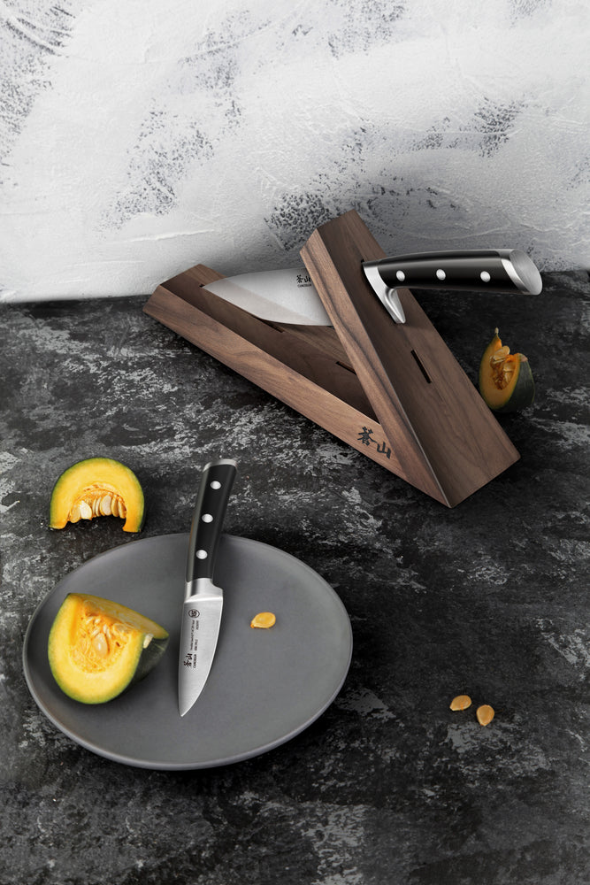 
                  
                    Load image into Gallery viewer, TS Series 3-Piece TAI Knife Block Set, Forged Swedish 14C28N Steel, Walnut Block, 1021417
                  
                