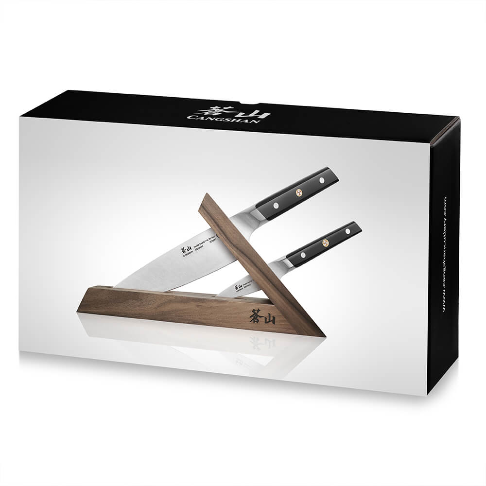 
                  
                    Load image into Gallery viewer, TC Series 3-Piece Knife Block Set, Walnut, Forged Swedish 14C28N Steel, 1021202
                  
                