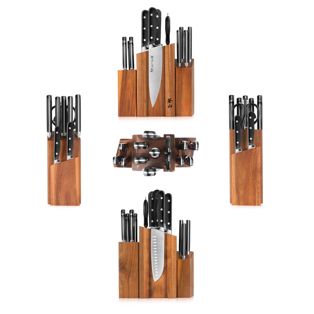 
                  
                    Load image into Gallery viewer, TV2 Series 14-Piece Magnetic Knife Block Set, Forged Swedish 14C28N Steel, DENALI Acacia Block, 1023046
                  
                