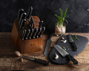 
                  
                    Load image into Gallery viewer, TV2 Series 17-Piece Knife Block Set, Forged Swedish 14C28N Steel, Acacia Block, 1023053
                  
                