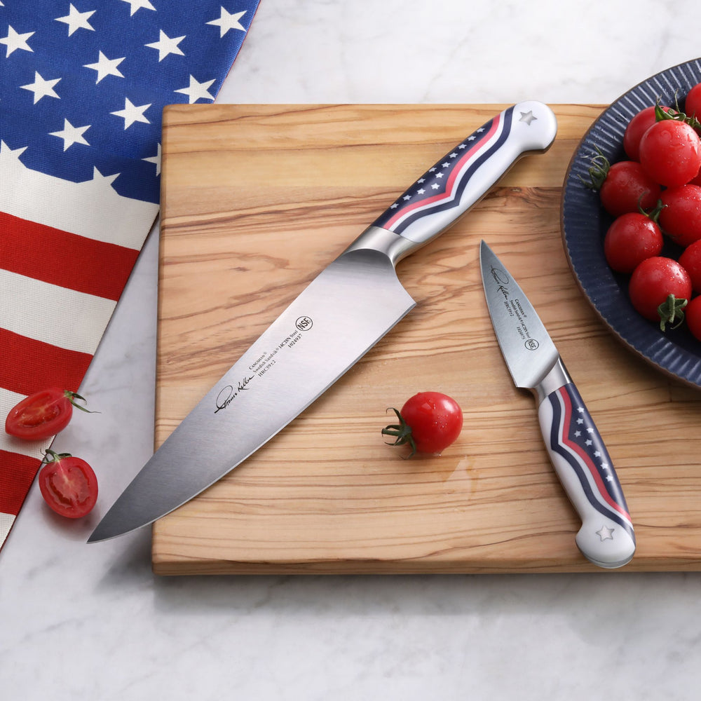 
                  
                    Load image into Gallery viewer, United Series 2-Piece Starter Knife Set, 8-Inch Chef&amp;#39;s Knife and 3.5-Inch Paring Knife, Forged Swedish Steel, American Flag Design, 1026115
                  
                