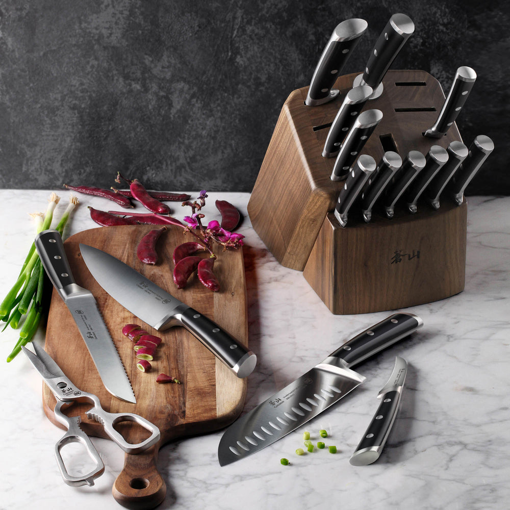 
                  
                    Load image into Gallery viewer, TS Series 17-Piece Knife Block Set, Forged Swedish 14C28N Steel, Walnut Block, 1020885
                  
                