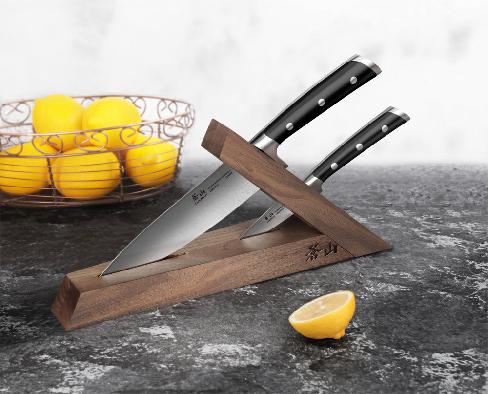 
                  
                    Load image into Gallery viewer, TS Series 3-Piece TAI Knife Block Set, Forged Swedish 14C28N Steel, Walnut Block, 1021417
                  
                