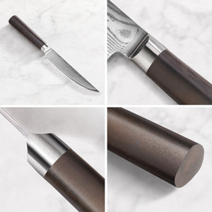 
                  
                    Load image into Gallery viewer, HAKU Series 4-Piece Fine-Edge Steak Knife Set with Walnut Box, Forged X-7 Damascus Steel, 501141
                  
                