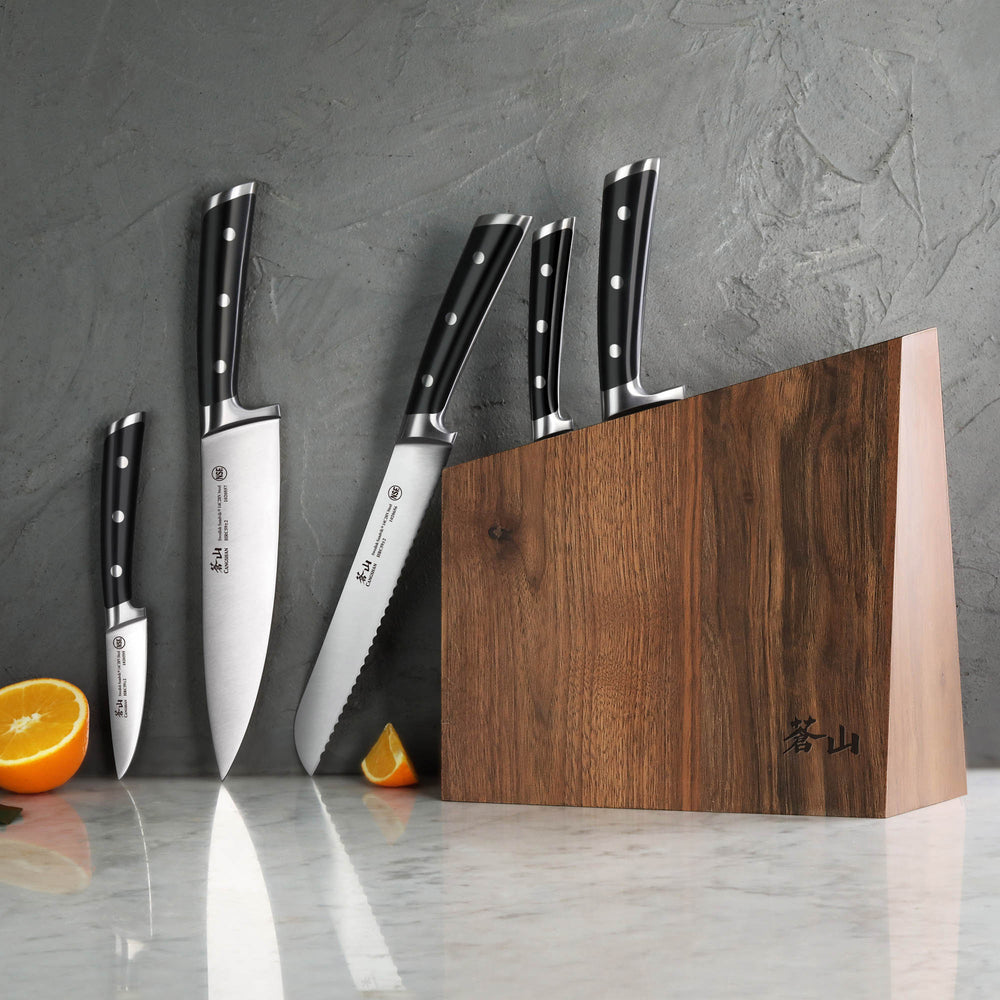 
                  
                    Load image into Gallery viewer, TS Series 6-Piece Knife Block Set, Forged Swedish 14C28N Steel, Walnut Block, 1024876
                  
                