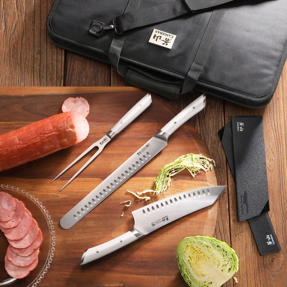 
                  
                    Load image into Gallery viewer, HELENA Series 9-Piece BBQ Knife Set with Black Bag, Forged German Steel
                  
                