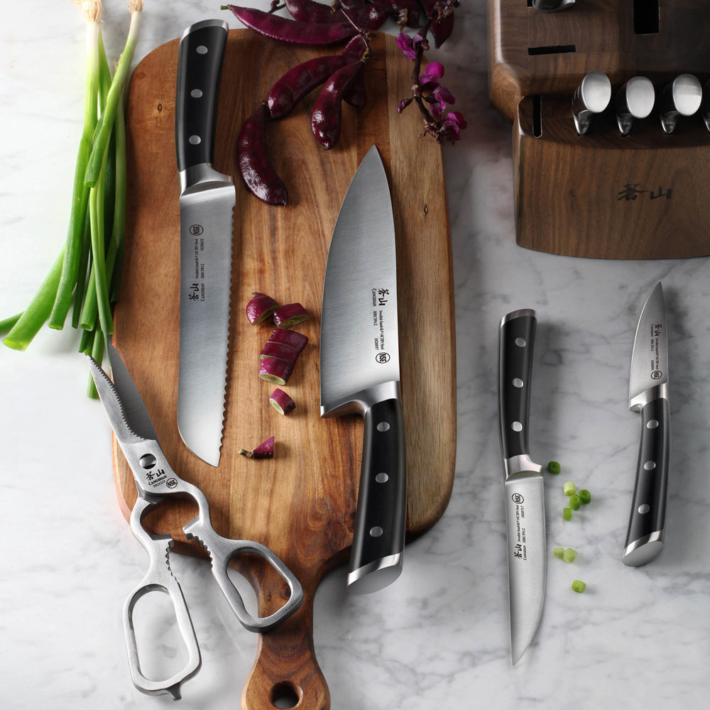 
                  
                    Load image into Gallery viewer, TS Series 17-Piece Knife Block Set, Forged Swedish 14C28N Steel, Walnut Block, 1020885
                  
                